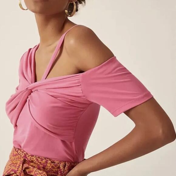 Sunday in Brooklyn Anthropologie Ruched Wrap Top Pink Size XL NWT - Picture 1 of 11